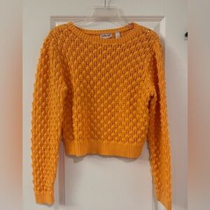 Willow & Root Cropped Knit/ crocheted Sweater |Vibrant Orange |Textured Boho EUC